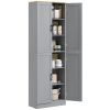 Freestanding Kitchen Pantry, 4-Door Kitchen Pantry Cabinet with Adjustable Shelves and Doors, Distressed White