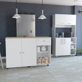 Edmond Two Piece Kitchen Set, Kitchen Island + Kitchen Pantry, White / Light Oak