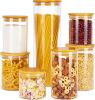 Glass Food Storage Jars, 7 Pack Kitchen Containers with Airtight Bamboo Wooden Lids for Pasta, Cookies, Nuts, Coffee Beans, Cereal