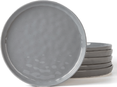 Mars 6 Pieces Salad Plates, 8 inch Plate Set, Scratch Resistant, Stoneware Dinnerware, Kitchen Modern Rustic Serving Dishes, Dark Gray