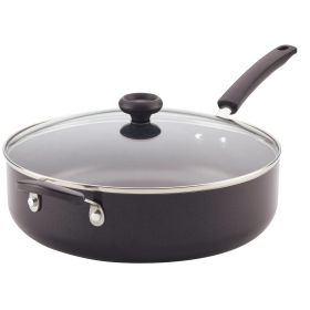 6 Quart Aluminum Nonstick Covered Jumbo Cooker Chef's Pan with Helper Handle, Black