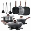 17 Pcs Non-Stick Pots and Pans, Non-toxic Kitchen Cooking Set with Stay-Cool Handles, Black