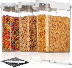 Cereal Containers Set, 3 PCS Airtight Food Storage Container with Flip-Top Lids, Plastic Organizer Dispenser for Kitchen