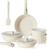 12 pcs Pots and Pans Set, Nonstick Kitchen Induction Cookware Suit with Detachable Handle, Dishwasher Oven Safe, Milky White