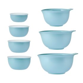 7-Piece Plastic Nesting Mixing Bowl Set and Prep Bowls with Lids, Mineral Water