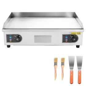 Commercial Electric Griddle, 25.79 x 15.75 inch, 2800W, 122-570 Fahrenheit Adjustable Temp Control, Stainless Steel Body, Full Flat, with 2 Spatulas