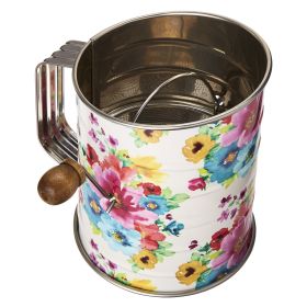 3-Cup Stainless Steel Crank Flour Sifter and Pastry Cutter, Floral