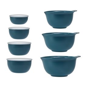 7-Piece Plastic Nesting Mixing Bowl Set and Prep Bowls with Lids, Agave