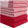 Premium Kitchen Towels (20'x 28', 6 Pack) | Large Cotton Dish Towels | Flat & Terry Highly Absorbent Kitchen Linen Set with Hanging Loop | Red