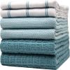 Premium Kitchen Towels (20'x 28', 6 Pack) | Large Cotton Dish Towels | Flat & Terry Highly Absorbent Kitchen Linen Set with Hanging Loop | Teal Check