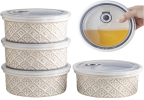 40 Oz Ramekins Ceramic Airtight Bowls Set of 4 - Large Mixing Bowls with Lids Set for Salad, Pho, Soup, Pasta, Dessert, Serving, Oatmeal