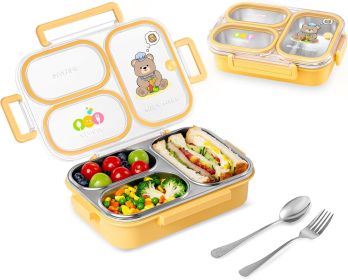 Stainless Steel Bento Lunch Box for Kids, 26.4 oz Leak-Proof 3-Compartment Metal Bento Box, BPA-Free