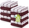 Towels - Kitchen Towels 12 Pack, 15 x 25 Inches, 100% Ring Spun Cotton Super Soft and Absorbent Linen Dish, Tea and Bar Towels Set, Burgundy