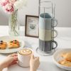 Coffee Mugs with Metal Stand,15 oz Ceramic Stackable Mug Set Embossed Latte Cup, Ceramic Coffee Cups with Handle for Cappuccino and Tea, Multi Color