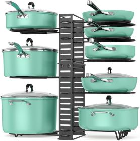 Pots and Pans Organizer under Cabinet, 8 Tier Pot Organizers Rack Expandable 11.65" to 19.02" Height with 3 DIY Methods