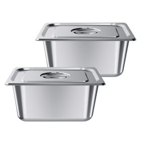 2 Pack Stainless Steam Hotel Pans, 1/2 Size Table Steam Pans With Lids, 6 Inch Deep, Anti Jam Restaurant Supplies Reusable Catering Storage for Home
