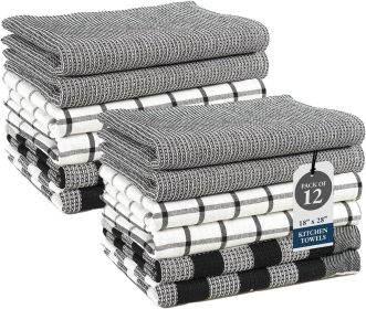 Kitchen Dish Towels Set of 12 – 18'x28' Soft & Quick-Drying Hand and Tea Towels, Premium Decorative Kitchen Towel – Black