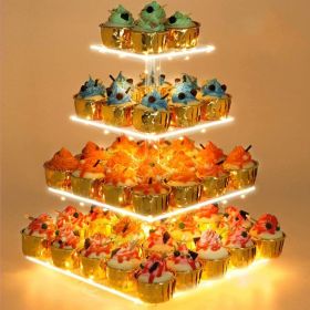 4 Tier Cupcake Stand Acrylic Tower Display with LED Light Premium Holder Dessert Tree Tower for Birthday Cady Bar Décor Weddings