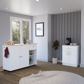 Victoria Two Piece Kitchen Set, Kitchen Island + Kitchen Pantry, White / Light Oak