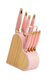 Paris Hilton 10-Piece Heart-Shaped Stainless Steel Knife Block Set, Pink