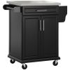 HOMCOM Kitchen Island on Wheels, Rolling Kitchen Cart with Stainless Steel Countertop, Drawer, Towel Rack and Spice Rack, Utility Storage Trolley