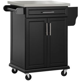 HOMCOM Kitchen Island on Wheels, Rolling Kitchen Cart with Stainless Steel Countertop, Drawer, Towel Rack and Spice Rack, Utility Storage Trolley
