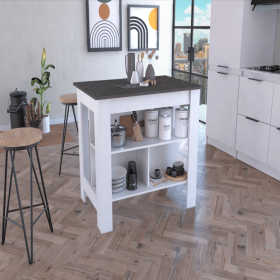 Kitchen Island Dozza, Three Shelves, White / Onyx Finish