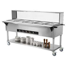 5-Pan Commercial Food Warmer, 5 x 20.6QT Electric Steam Table, 3750W Professional Buffet Catering Food Warmer with Acrylic Sneeze Guard