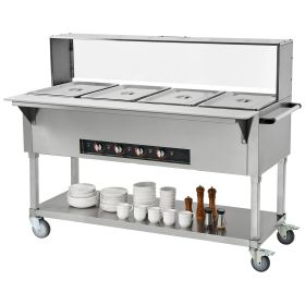 4-Pan Commercial Food Warmer, 4 x 20.6QT Electric Steam Table, 2000W Professional Buffet Catering Food Warmer with Acrylic Sneeze Guard