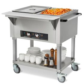 2-Pan Commercial Food Warmer, 2 x 20.6QT Electric Steam Table, 1000W Professional Buffet Catering Food Warmer with 4 Wheels (2 Lockable)