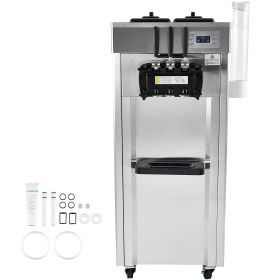 2200W Commercial Soft Ice Cream Machine 3 Flavors 5.3 to 7.4Gallon per Hour PreCooling at Night Auto Clean LCDPanel for Restaurants Snack Bar, Sliver