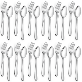 Walchoice 24-Piece Fork and Spoon Set, Stainless Steel Silverware Set for Home & Restaurant, Metal Flatware Cutlery Set, Mirror Polished