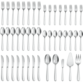 Vesteel 45 Piece Modern Silverware Set with Serving Utensils, Stainless Steel Flatware Cutlery Set for 8