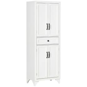 67" 4-Door Kitchen Pantry with Drawer and Adjustable Shelves, White