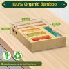 Bag Organizer and Plastic Wrap Dispenser with Cutter, 6 In 1 Bamboo Foil and Plastic Wrap Organizer for Kitchen Drawer