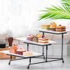 3-Tier Plastic Serving Tray Dessert Server Display Serving Stand Dinnerware with 3 Rectangular Plastic Serving Platters Metal Stand for Entertaining F