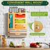 Bag Organizer and Plastic Wrap Dispenser with Cutter, 6 In 1 Bamboo Foil and Plastic Wrap Organizer for Kitchen Drawer