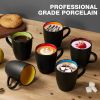 6 Pack Porcelain Coffee Mugs Set, 12 Ounces Ceramic Coffee Mugs, Matte Black Coffee Mug, Restaurant Cups for Coffee, Tea, Cappuccino, Cocoa, Cereal