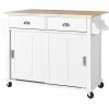 Kitchen Cart with Rubber wood Drop-Leaf Countertop, Concealed sliding barn door adjustable height