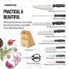 15-Piece Triple Rivet Kitchen Knife Block Set with Natural Wood Block and Black Handles