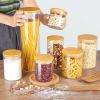 Glass Food Storage Jars, 7 Pack Kitchen Containers with Airtight Bamboo Wooden Lids for Pasta, Cookies, Nuts, Coffee Beans, Cereal