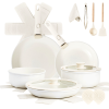 17-Piece Cookware Set, 5 Pots and 2 Lids, Removable Handles, Non-Stick Aluminum Pots and Pans, Microwave & Oven Safe, Dishwasher Safe, Cream White