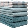 Premium Kitchen Towels (20'x 28', 6 Pack) | Large Cotton Dish Towels | Flat & Terry Highly Absorbent Kitchen Linen Set with Hanging Loop | Teal Check