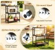 3-Tier Rolling Microwave Stand with Power Outlet Lockable Casters And 10 Hooks Kitchen Storage Organizer Cart