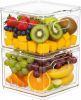 Transparent PET Fruit Draining and Washing colander food storage boxes plastic cookie containers refrigerator organizers (2, Square)