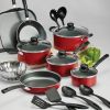 18 Piece Non-stick Cookware Set, Red