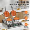 Commercial Waffle Maker, Dual-Head Round Waffle Baker Machine, 2460W Non-Stick Stainless Steel Belgian Waffle Iron with Temp and Time Control, Handle