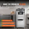 2200W Commercial Soft Ice Cream Machine 3 Flavors 5.3 to 7.4Gallon per Hour PreCooling at Night Auto Clean LCDPanel for Restaurants Snack Bar, Sliver