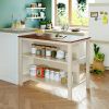 TOPMAX Solid Wood Rustic 45" Stationary Kitchen Island, Rubber Wood Butcher Block Dining Table Prep Table with 2 Open Shelves for Small Places