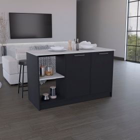 Coral Kitchen Island with Large Countertop, Open Storage Shelves and Double Door Cabinet (material: Manufactured Wood, Color: Black / Onyx)